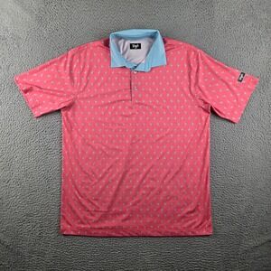 Waggle Golf Polo Mens XL Pink Flamingo Tropical Performance Stretch Loud Shirt
